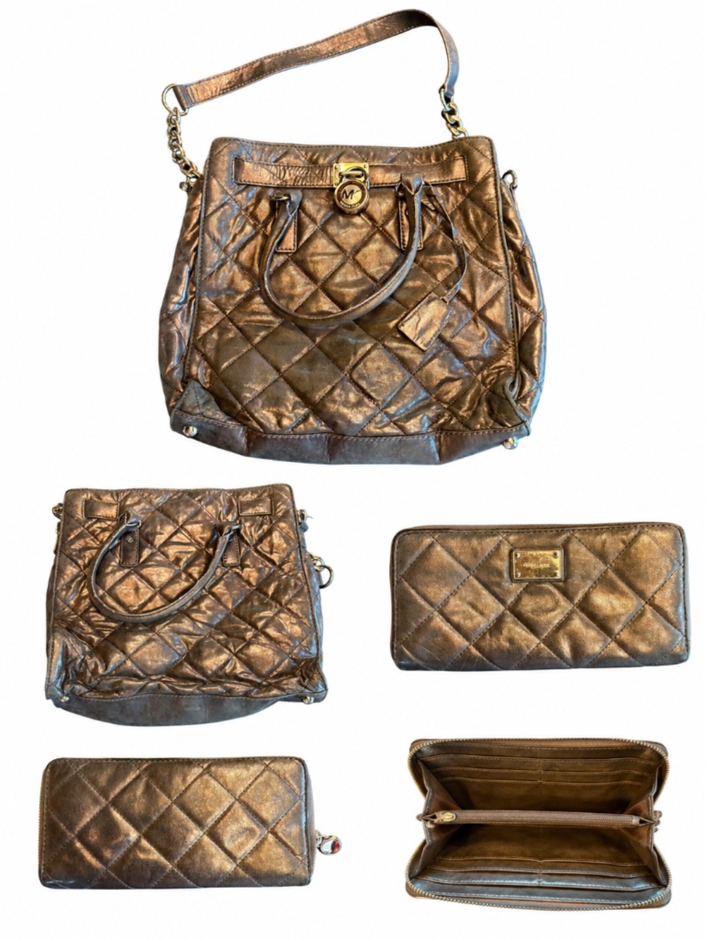 Michael Kors Quilted Metallic Purse & Wallet Set Garage Blowout